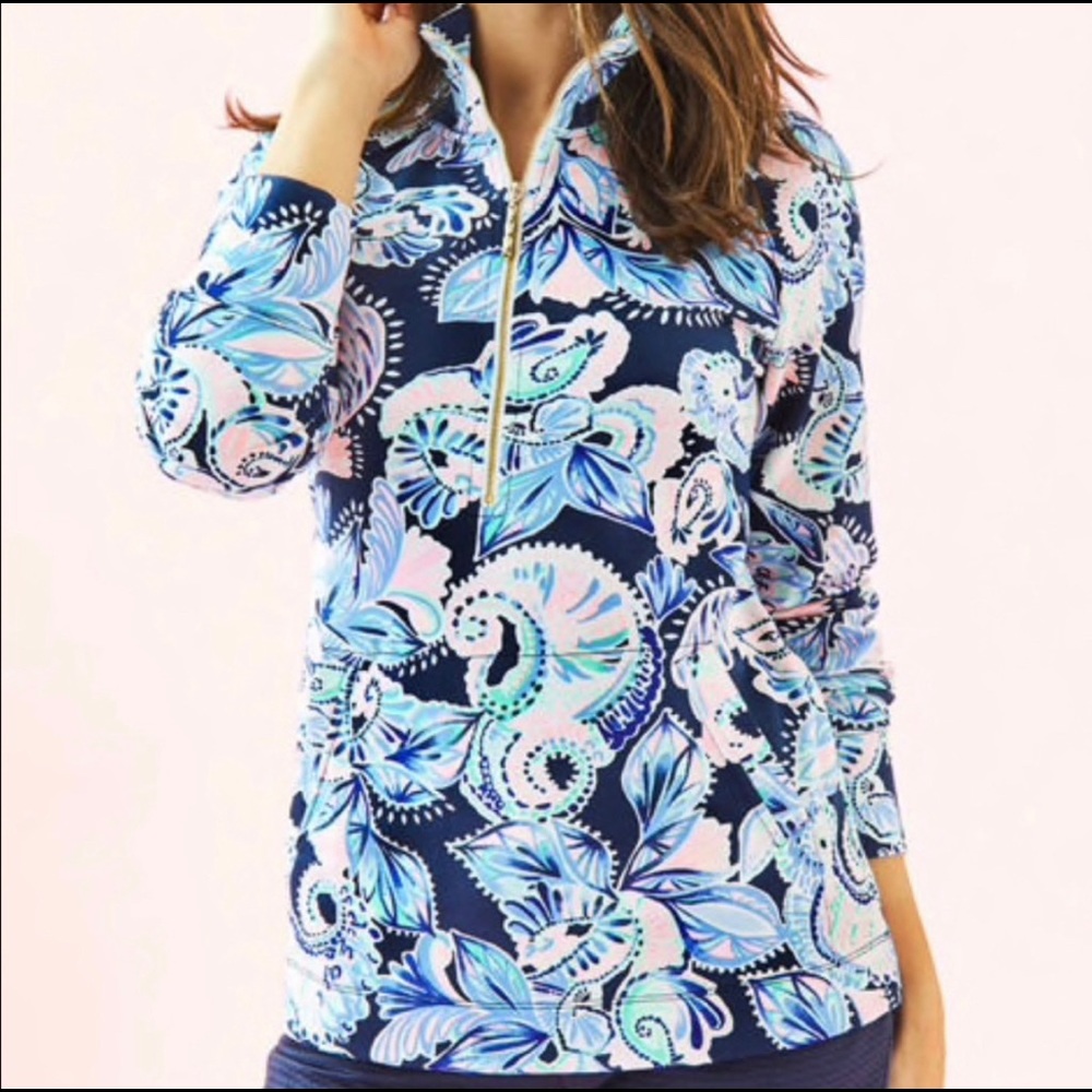 NWT Lilly Pulitzer Slipper Popover High tide navy in holy flockamolie Size S